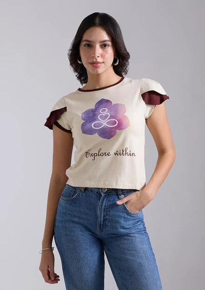 Printed Petal Sleeve T-shirt
