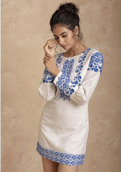 Luna - White Embroidered Cotton Dress