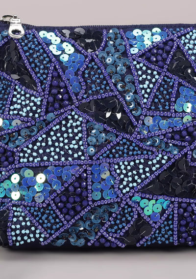 Sapphire Blue Beaded Handheld Clutch