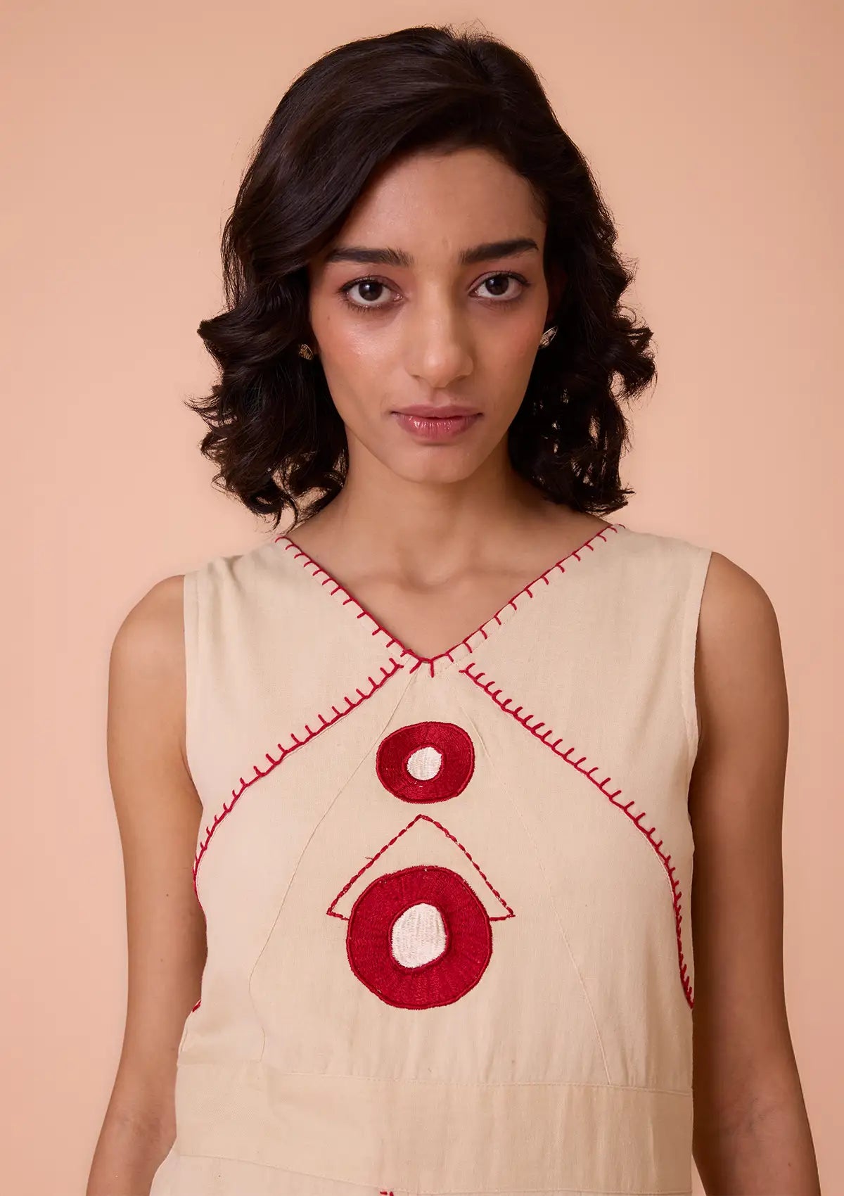 Buy Amara V Neck Embroidered Solid Dress Online