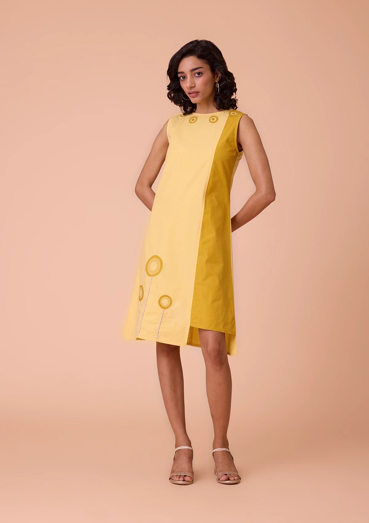 Sorelia Floral Applique Solid Two Tone Dress Online