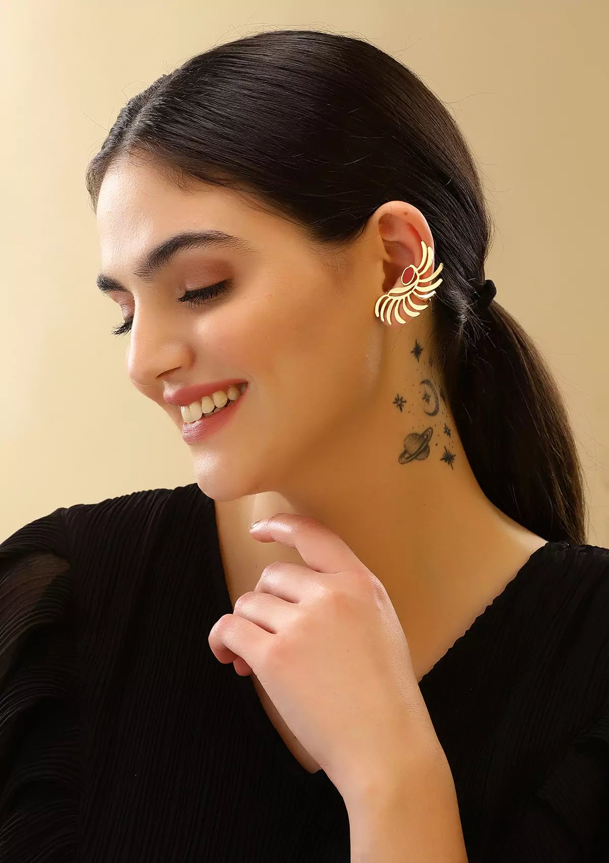 Statement enamel stud and ear cuff for women