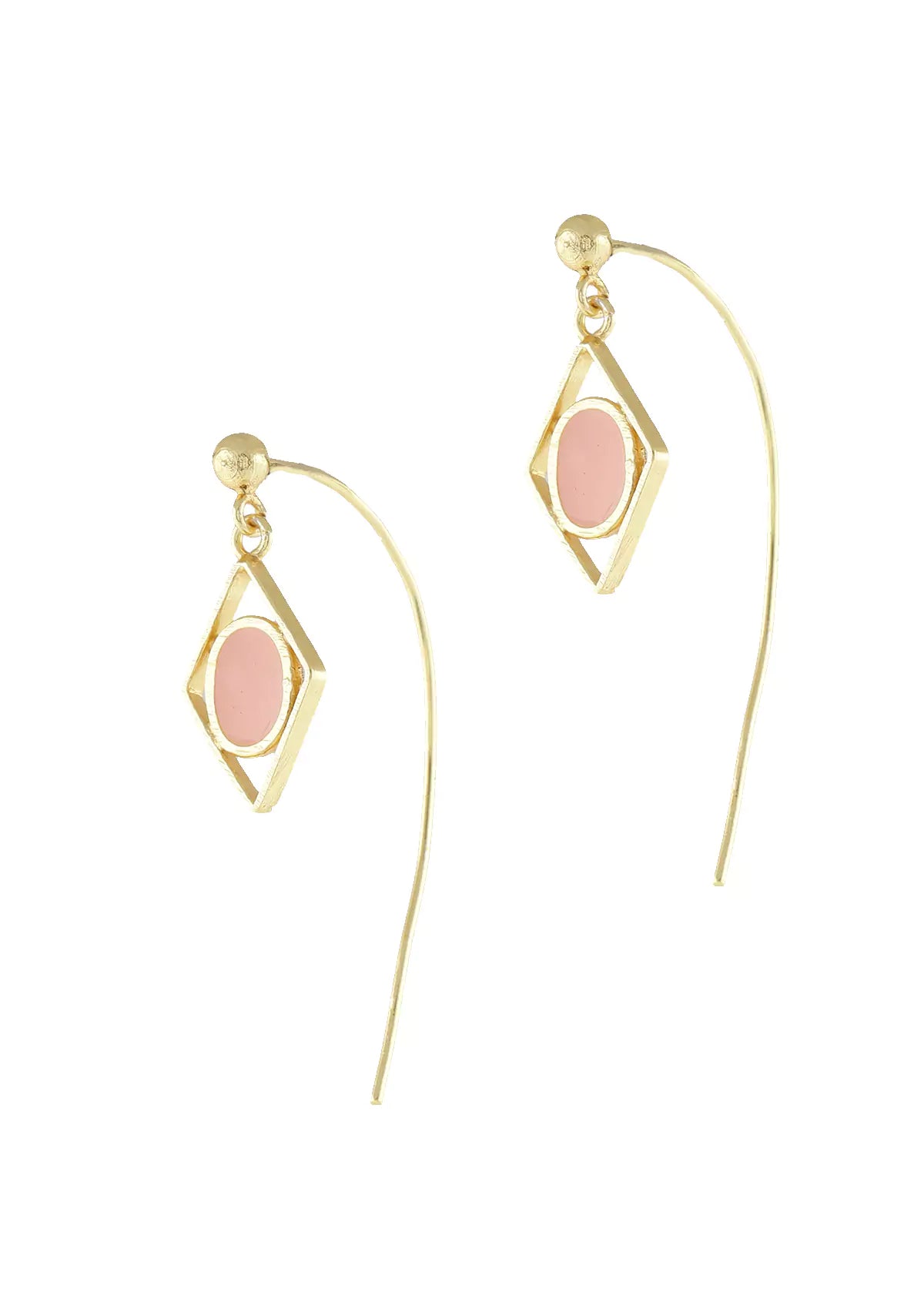 Statement pink enamel gold plated drop earrings for women