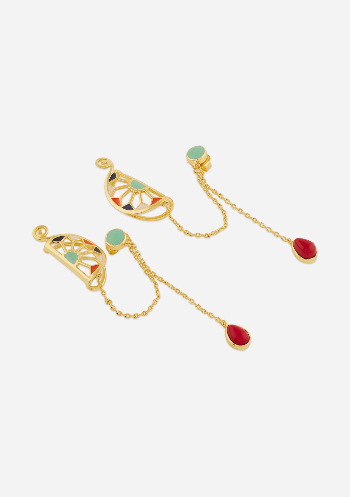 Statement turquoise enamel coral drop ear cuff for women
