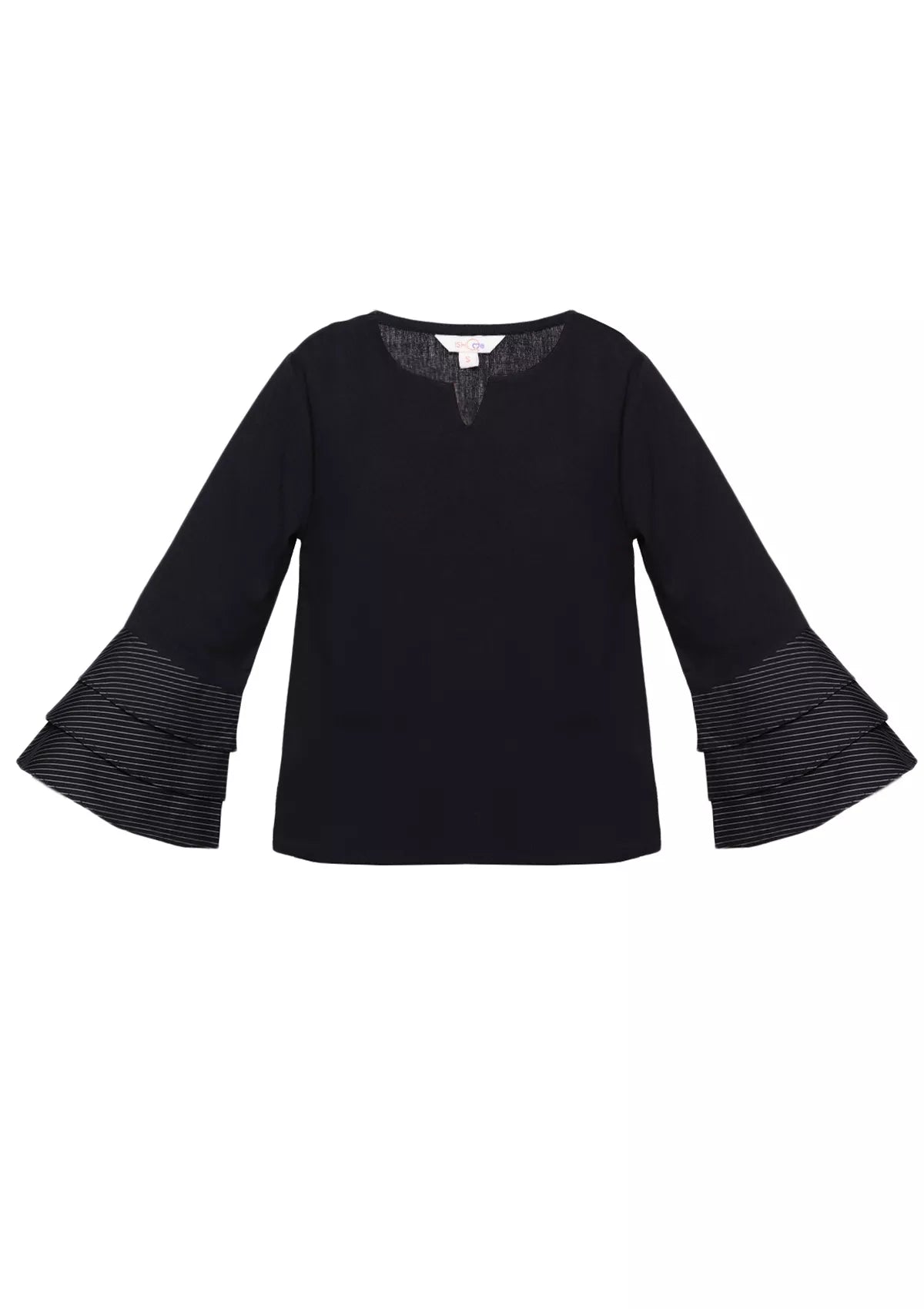Tsuki Black Layered Ruffle Sleeve top price online at IshqME