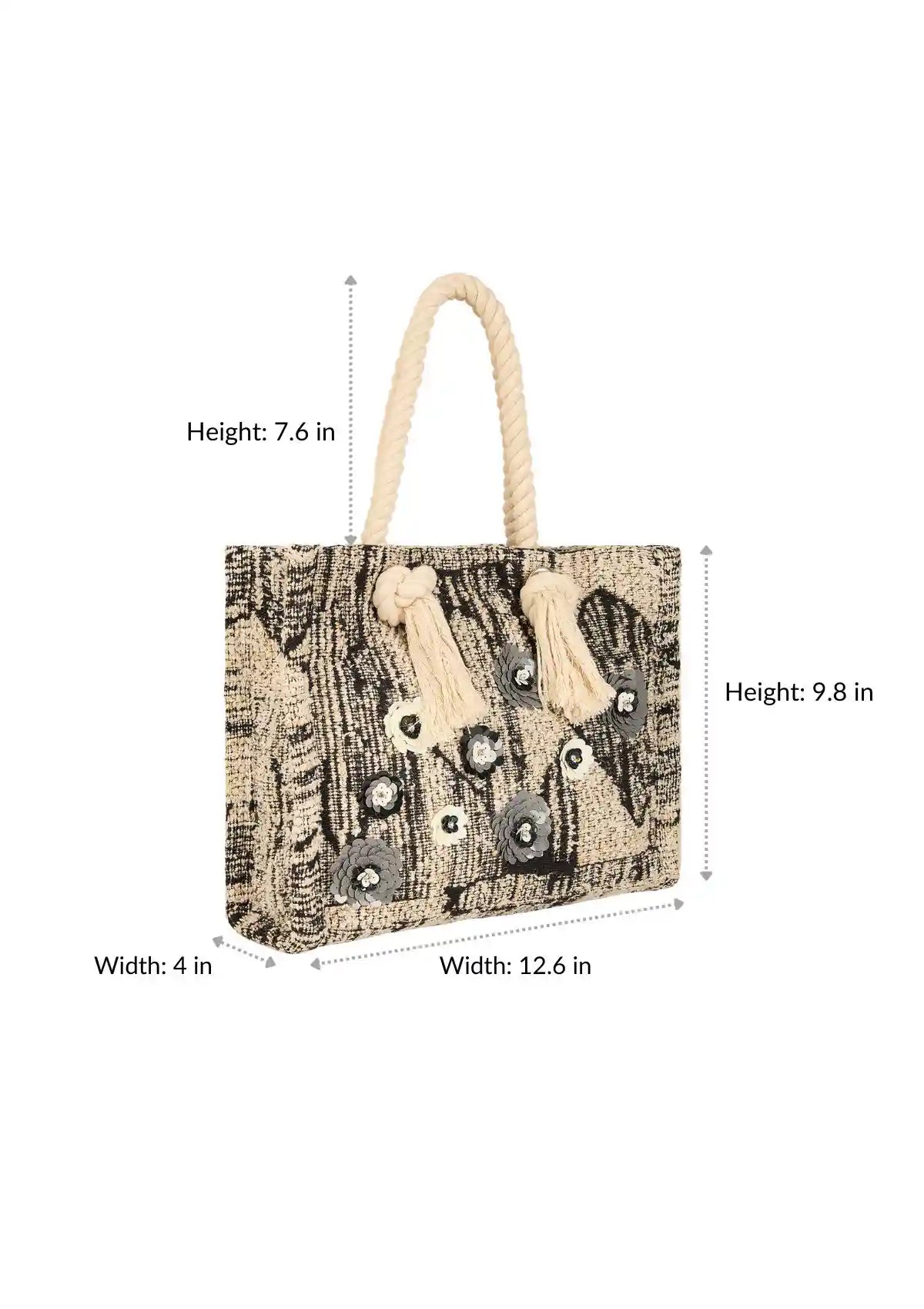 Women's jacquard blossom tassled bag