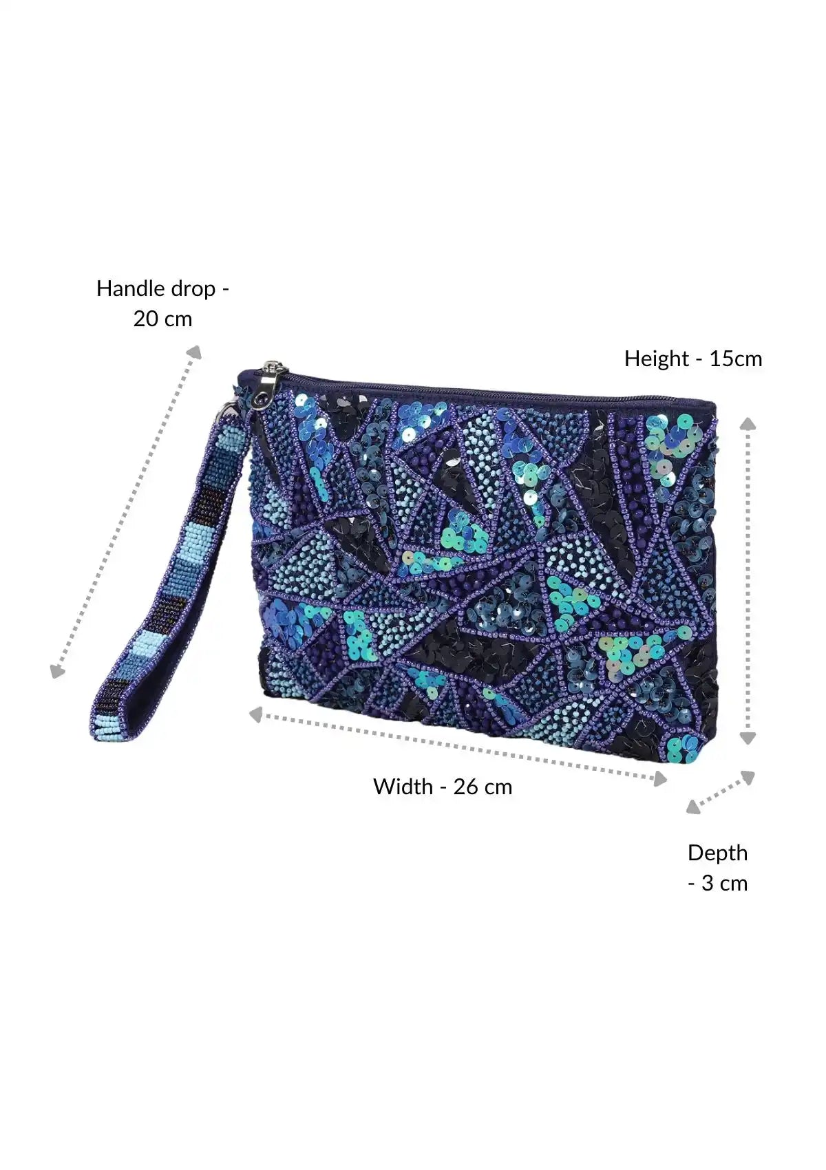Women's sapphire blue beaded handheld clutch bag