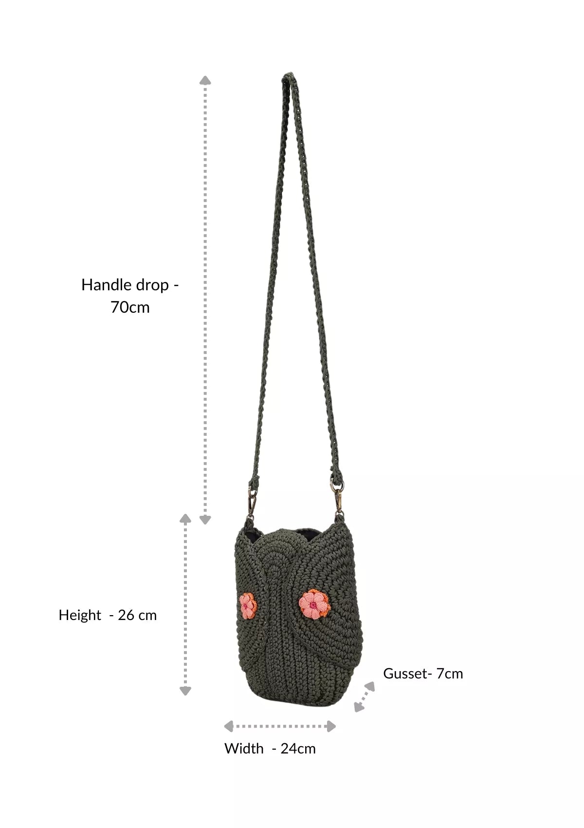 Women's olive crochet crossbody bag