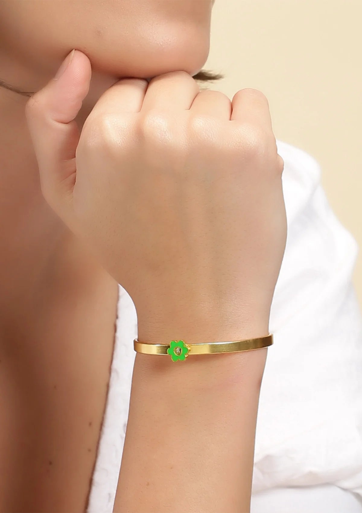 Women's gold plated green neon bracelet