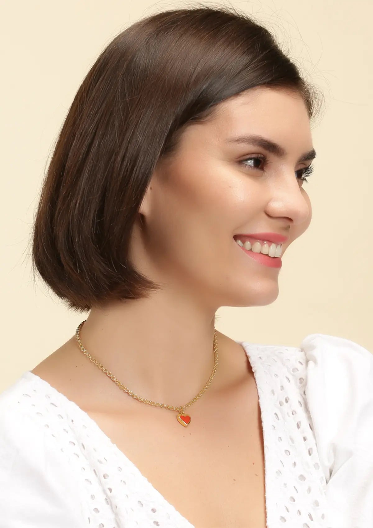 Women's gold plated neon heart orange pendant necklace