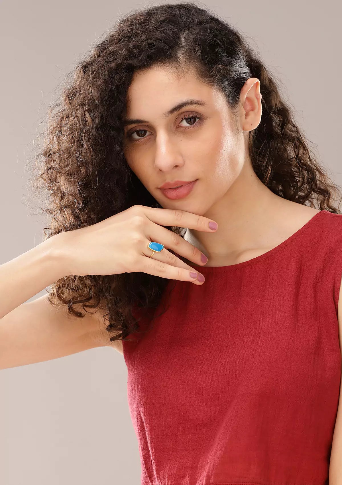 Women's gold plated aqua chalcedony ring
