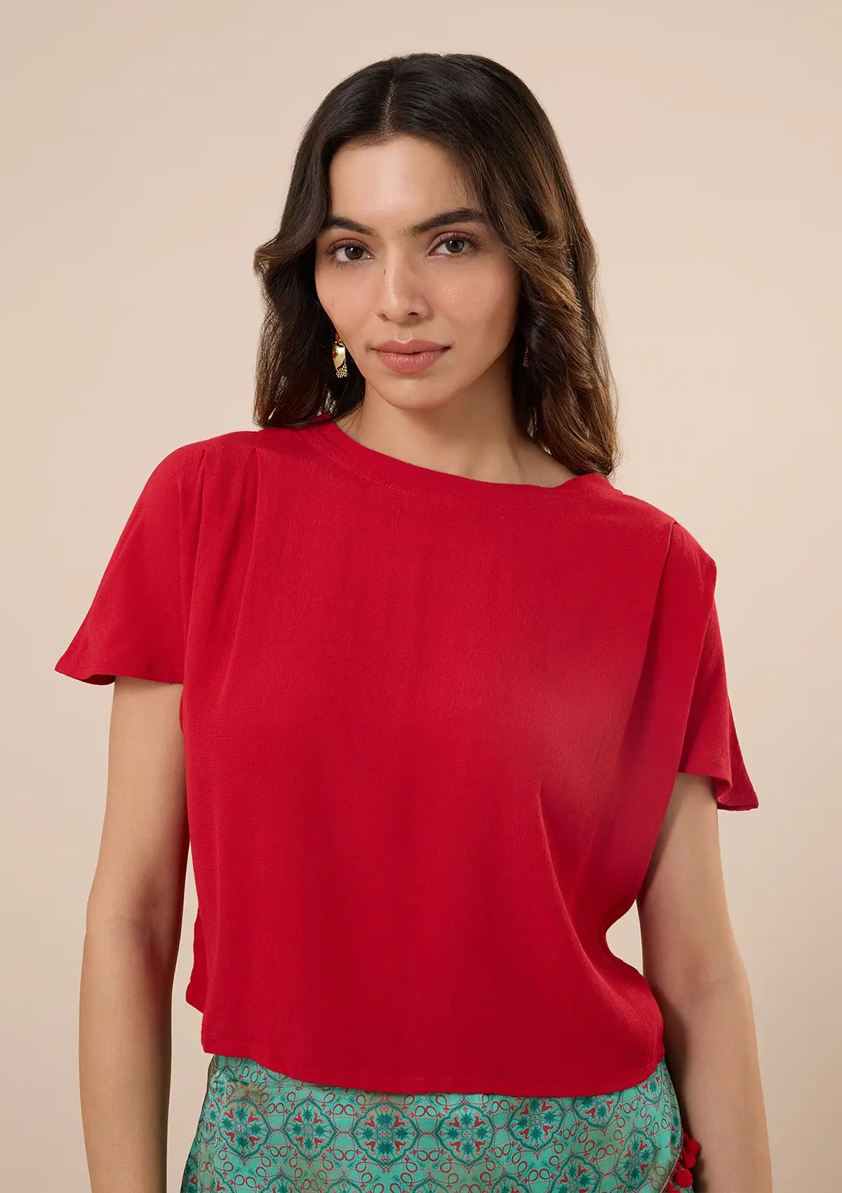 Zuhur-Pleated Shoulder Boxy Blouse for women