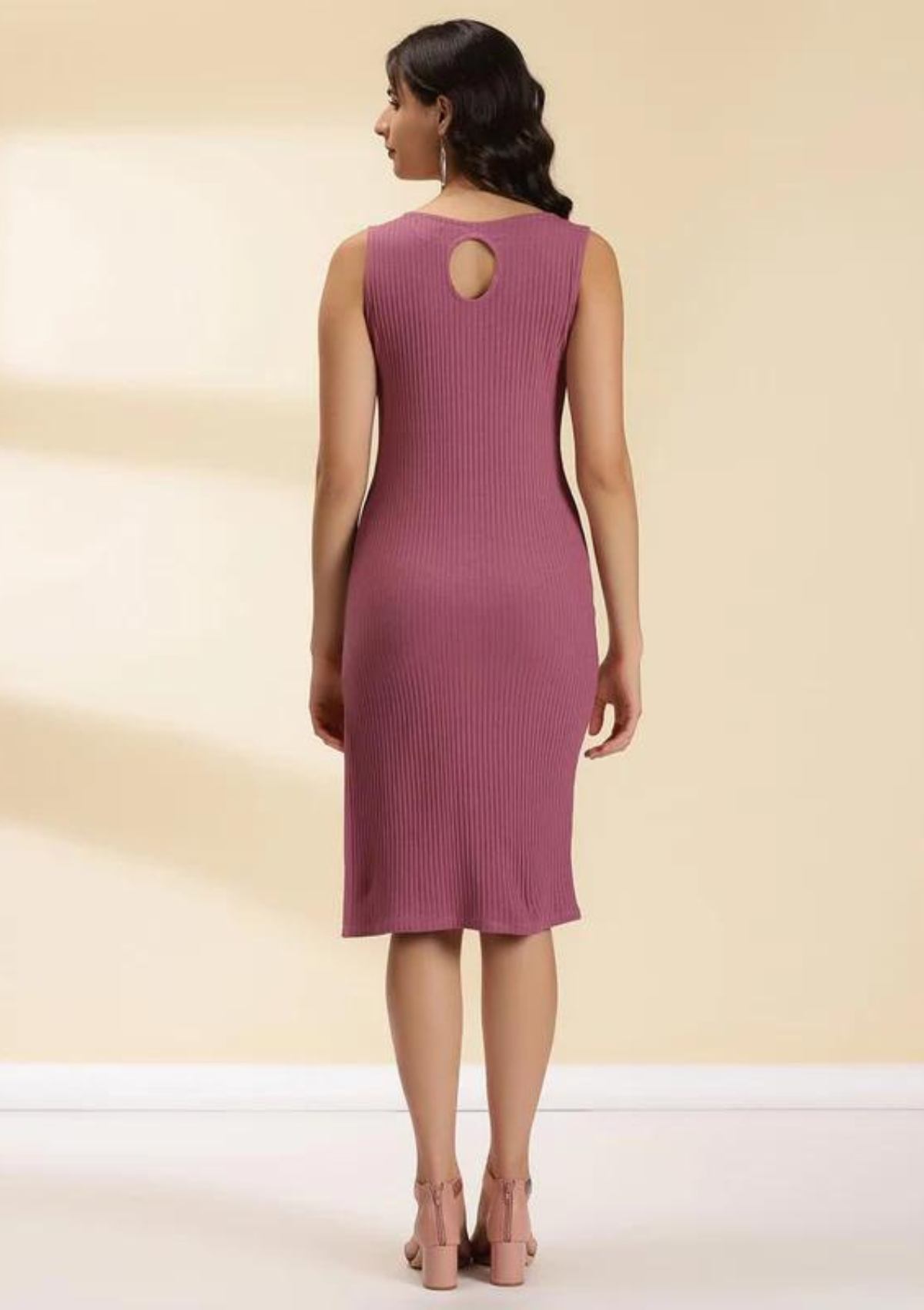 Plum Ribbed dress with Side Slit Online