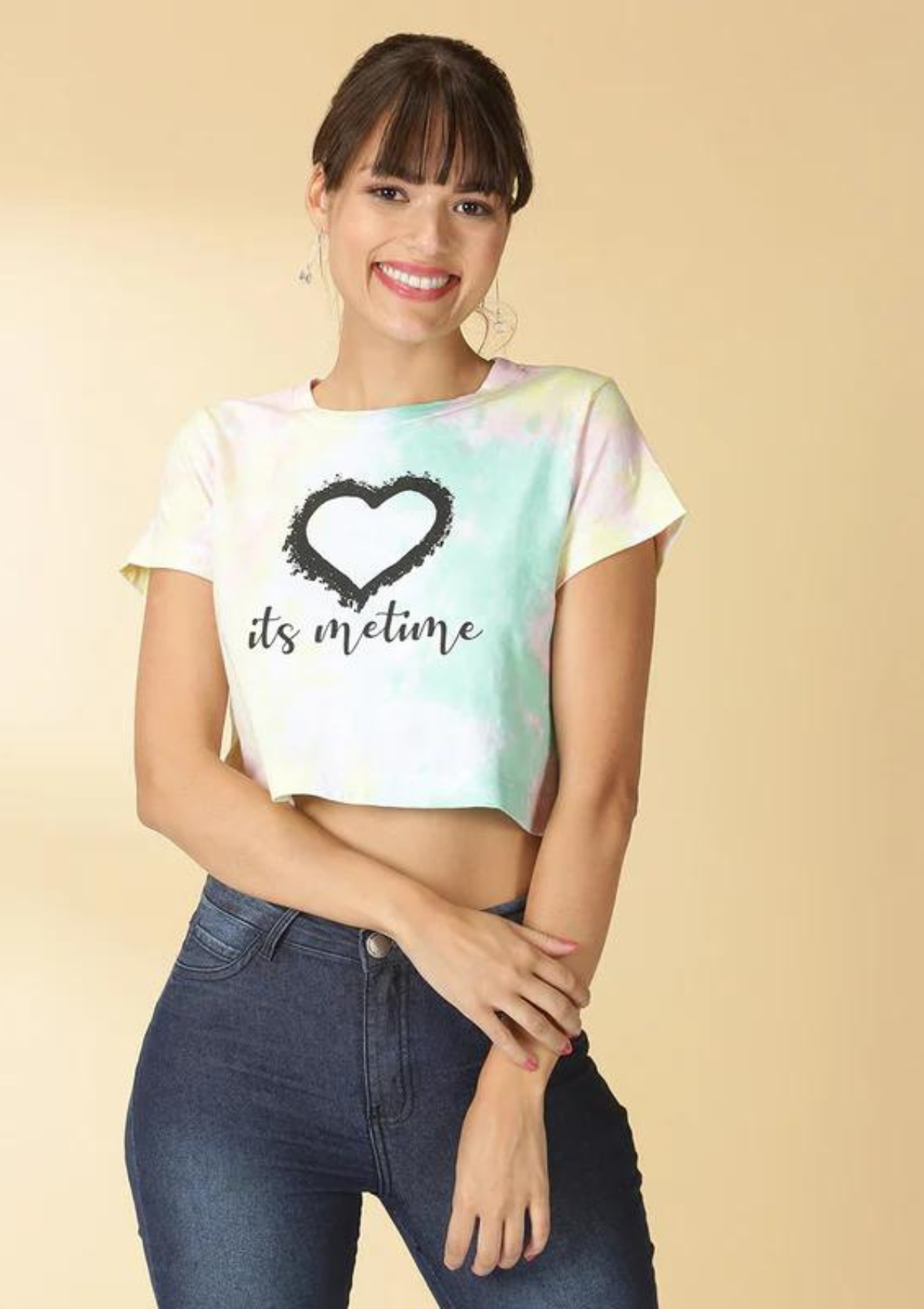 Multi-coloured Tie & Dye Crop Top, yellow tie dye crop top