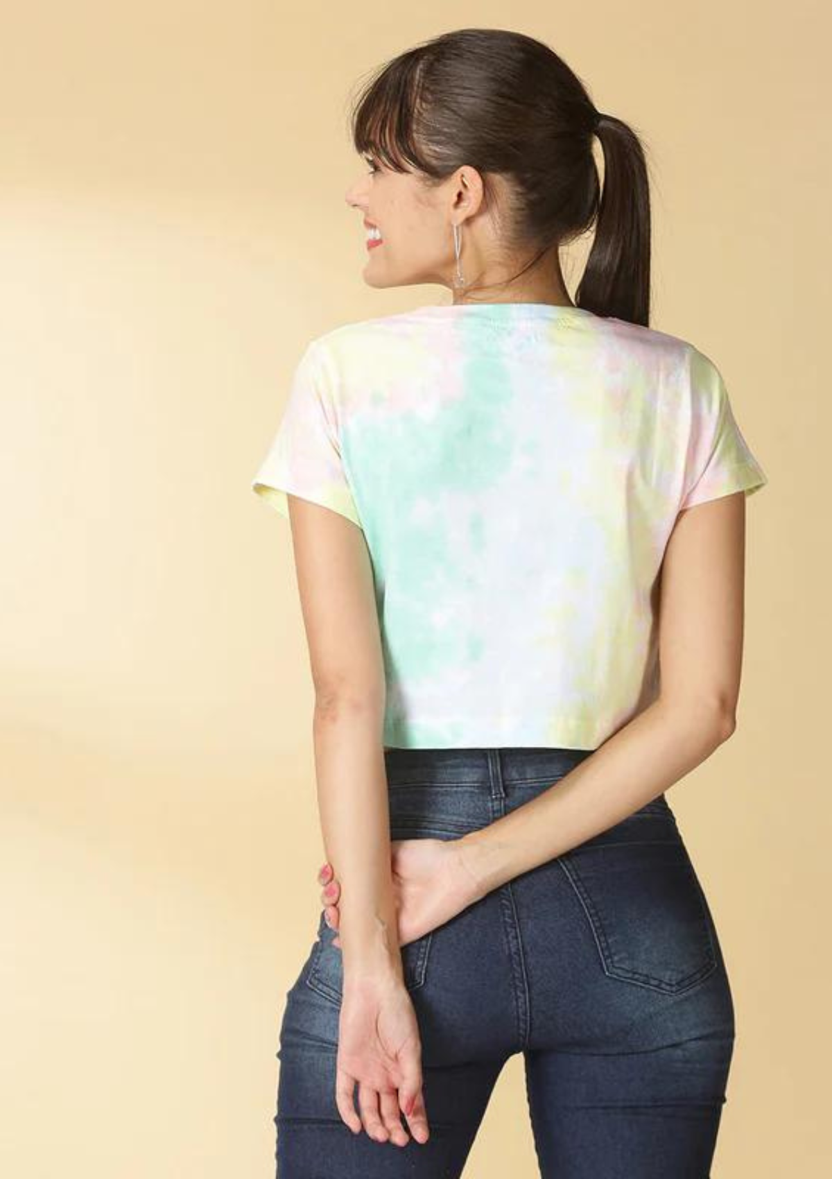 Multi-coloured Tie & Dye Crop Top, yellow tie dye crop top