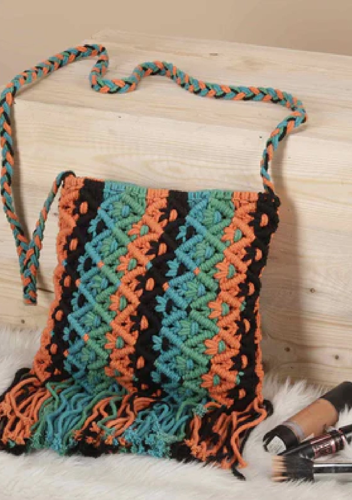 Macrame Crossbody Bag with Tassels