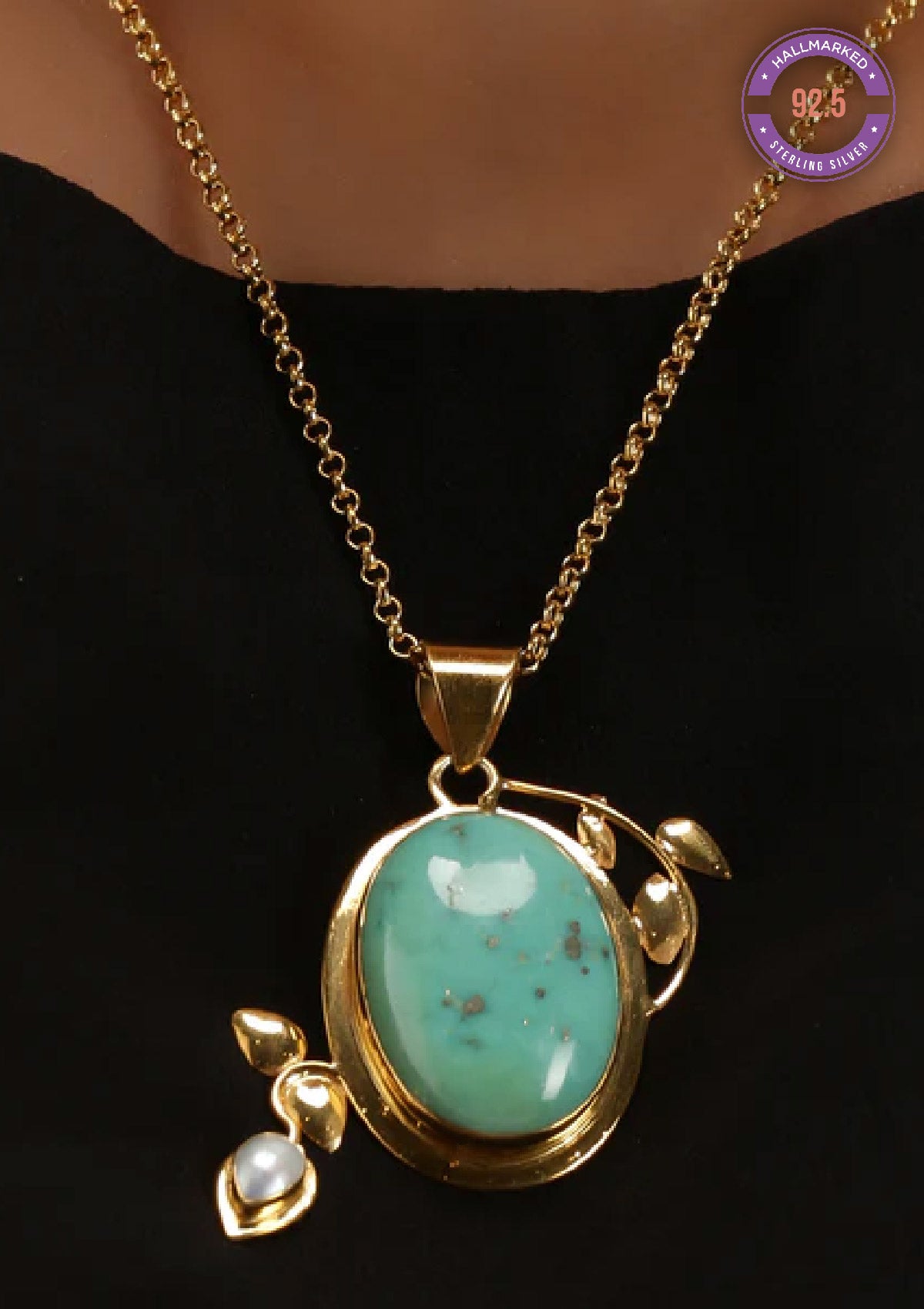 Turquoise and Pearl Studded Pendant Online