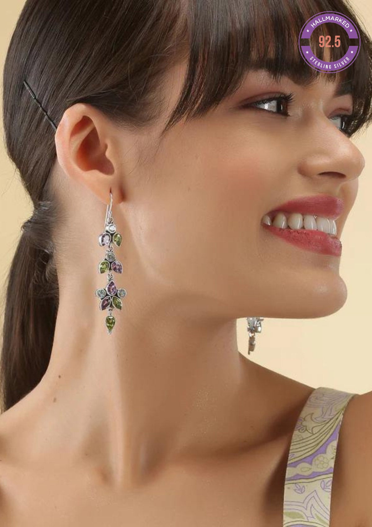 Buy Silver Multi Stone Earring - Blue topaz, Peridot and Amethyst