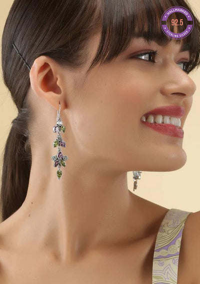 Silver Multi Stone Earring - Blue topaz, Peridot and Amethyst