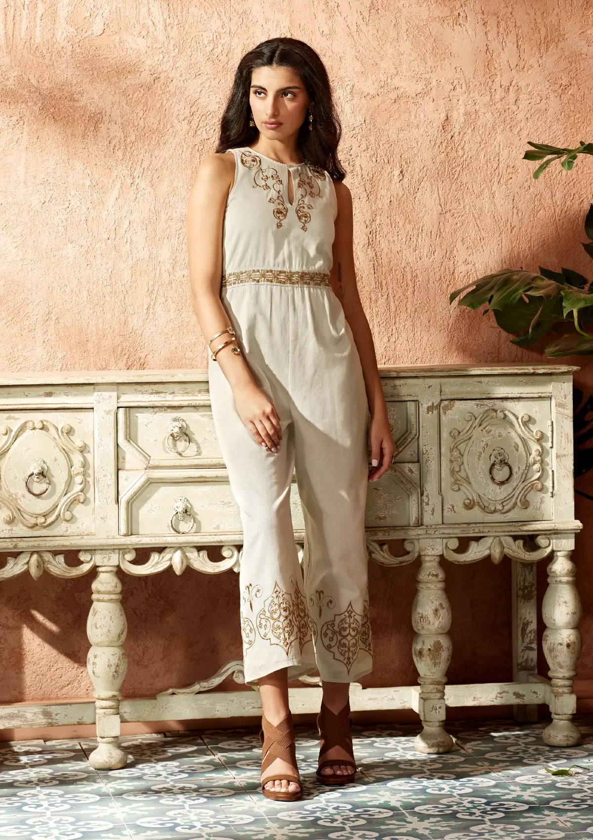 Noor -  Embroidered Halter jumpsuit