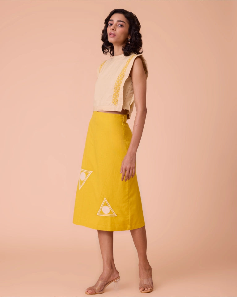 Buy Kallista Collar Band Neck and Embroidered Crop Top for women