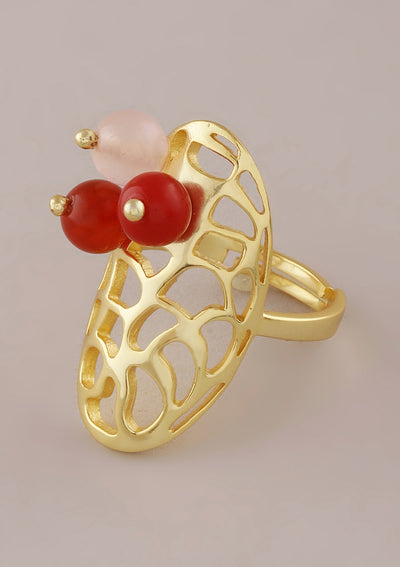 Buy 18K gold plated Adjustable Oval beaded Ring