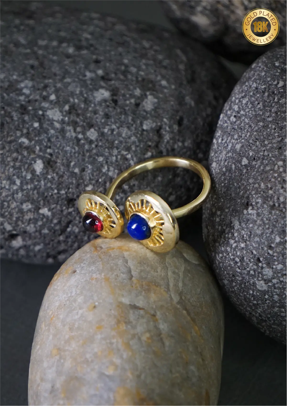 18K Gold Plated Adjustable Dual Stone Ring