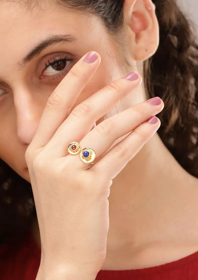 18K Gold Plated Adjustable Dual Stone Ring