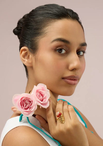 18K Gold Plated Adjustable Oval beaded Ring