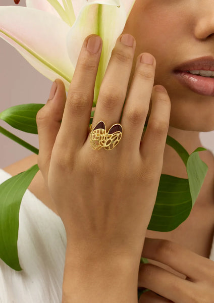 18K Gold Plated Adjustable Pod Cutwork Ring