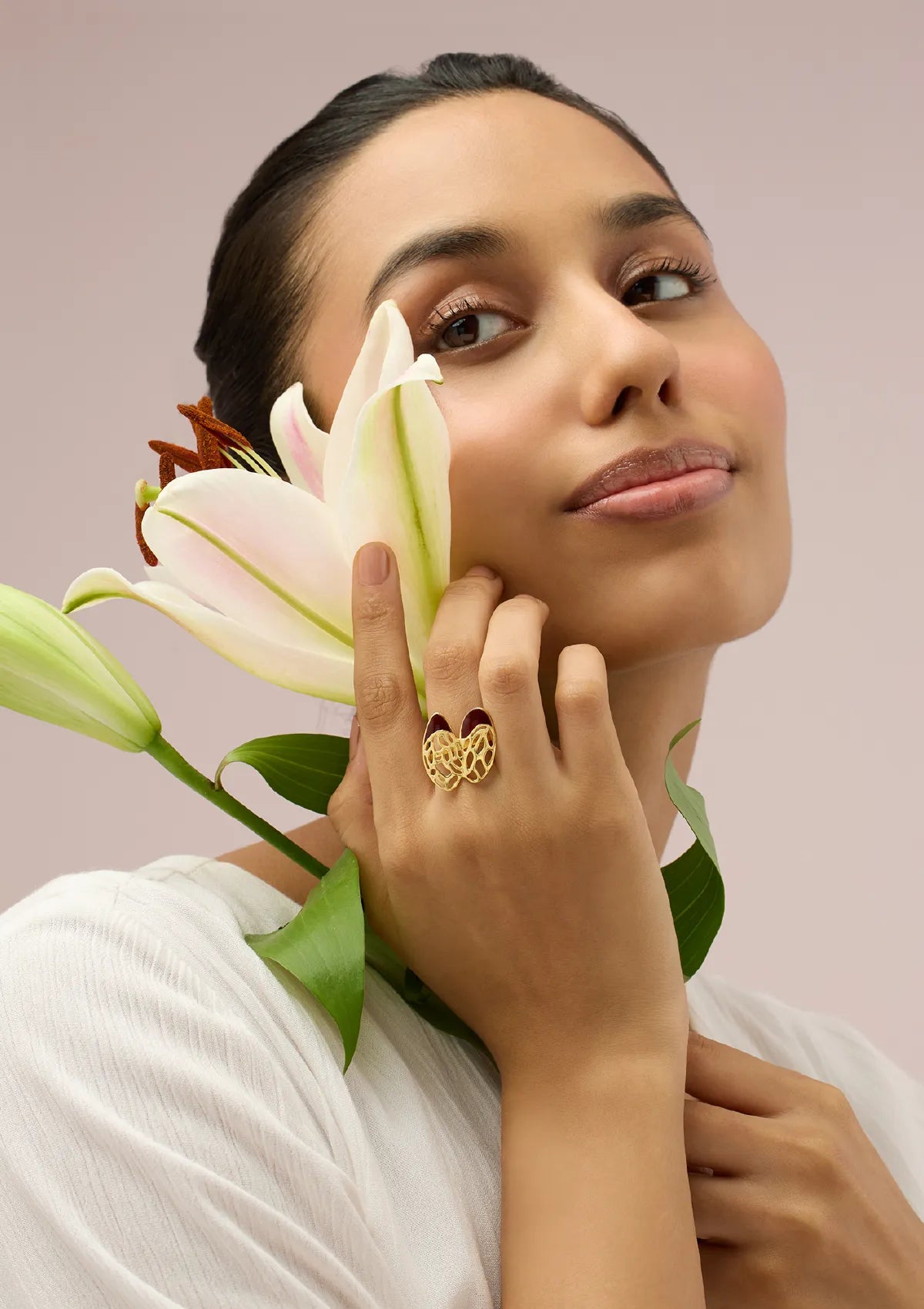 18K Gold Plated Adjustable Pod Cutwork Rings for women