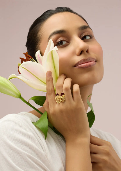 18K Gold Plated Adjustable Pod Cutwork Rings for women