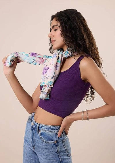 Blue and Lavender Floral Scarf