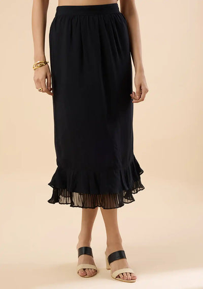Zaynab - Black Pleated Hem Trumpet Skirt