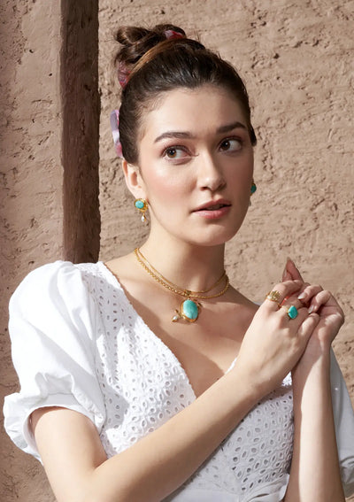 Turquoise and Pearl Studded Pendant