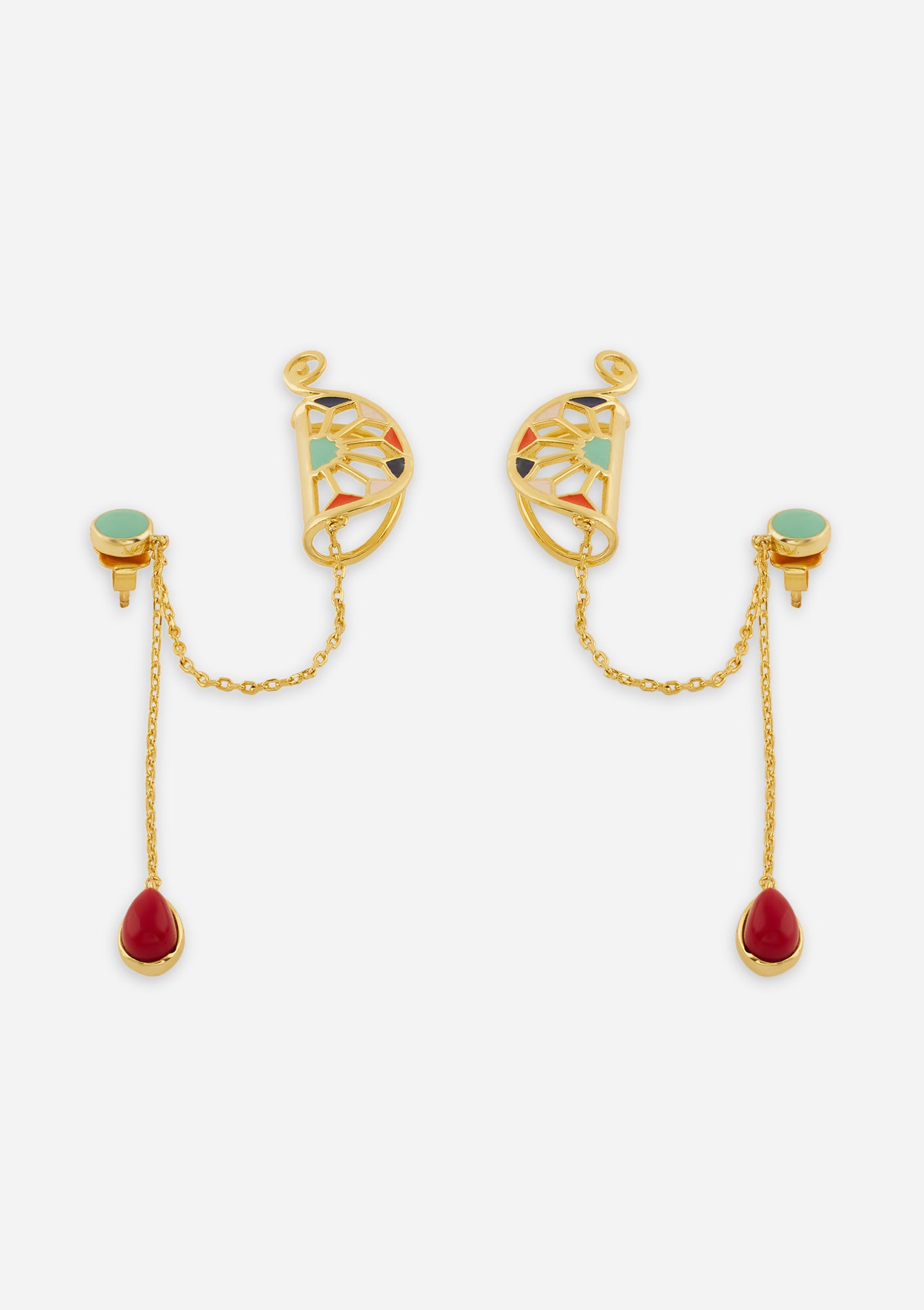 Buy Turquoise Stone and Coral Drop Elegant Earcuff Online