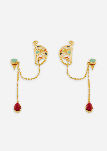Buy Turquoise Stone and Coral Drop Elegant Earcuff Online