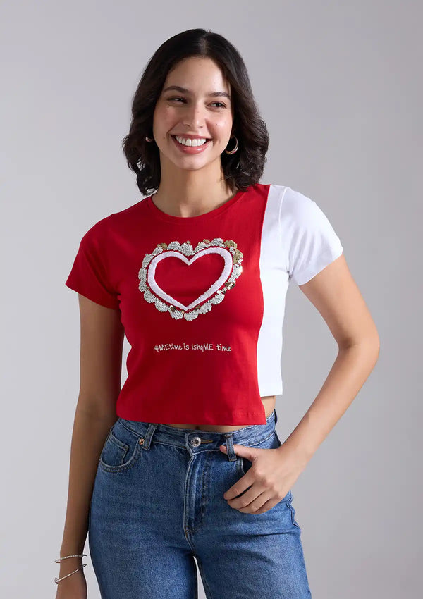 Reversible Sequin Colour blocked T-shirt