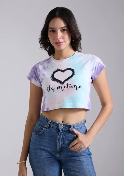 Multi-coloured Tie & Dye Crop Top (Purple)
