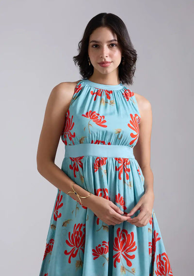 Harumi - Halter Neck Fit and Flare Dress For Women