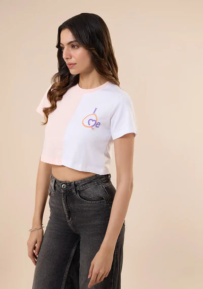 cotton cut panel crop top pink