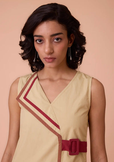Ziba Lapel Collar Overlapping Dress With Buckle Price