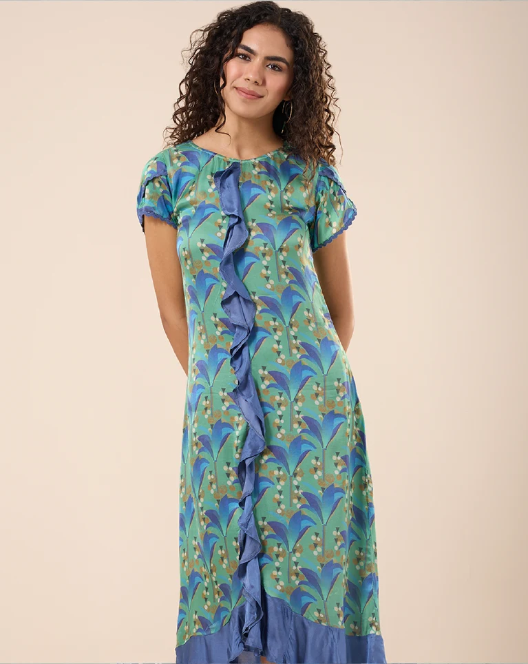 Yuri Printed Floral Ruffle Dress for women