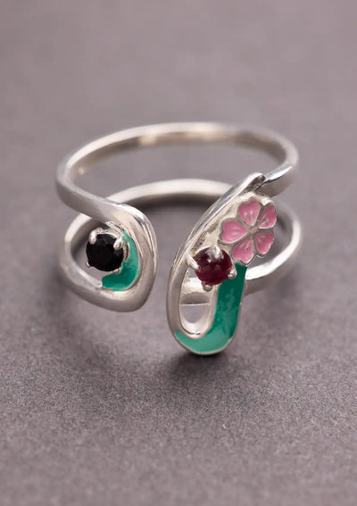Enameled Cherry Bloom Adjustable Ring Price