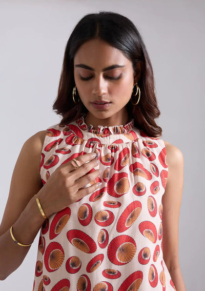 Kasa - Printed Frilled Neck Top