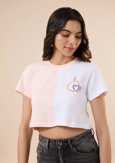 cotton cut panel crop top pink