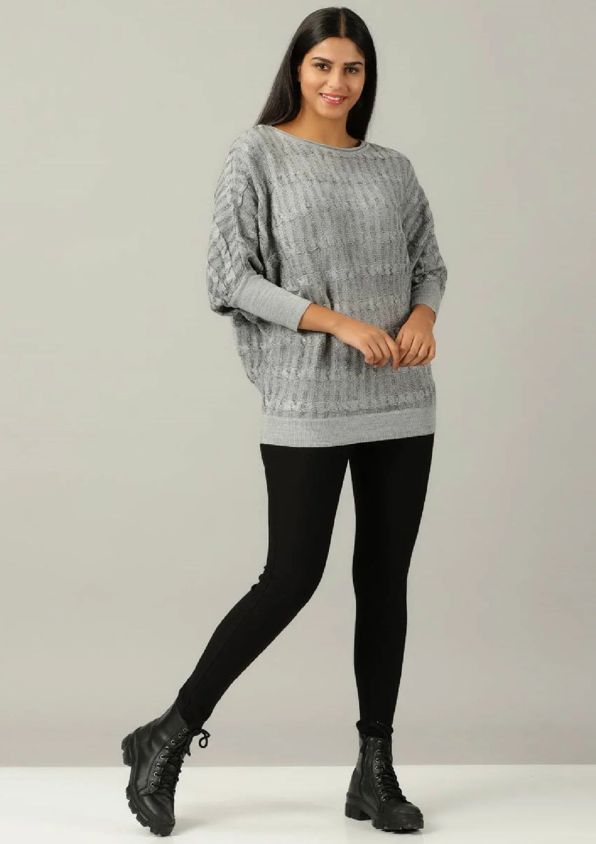 Grey Shimmer Pullover For Women