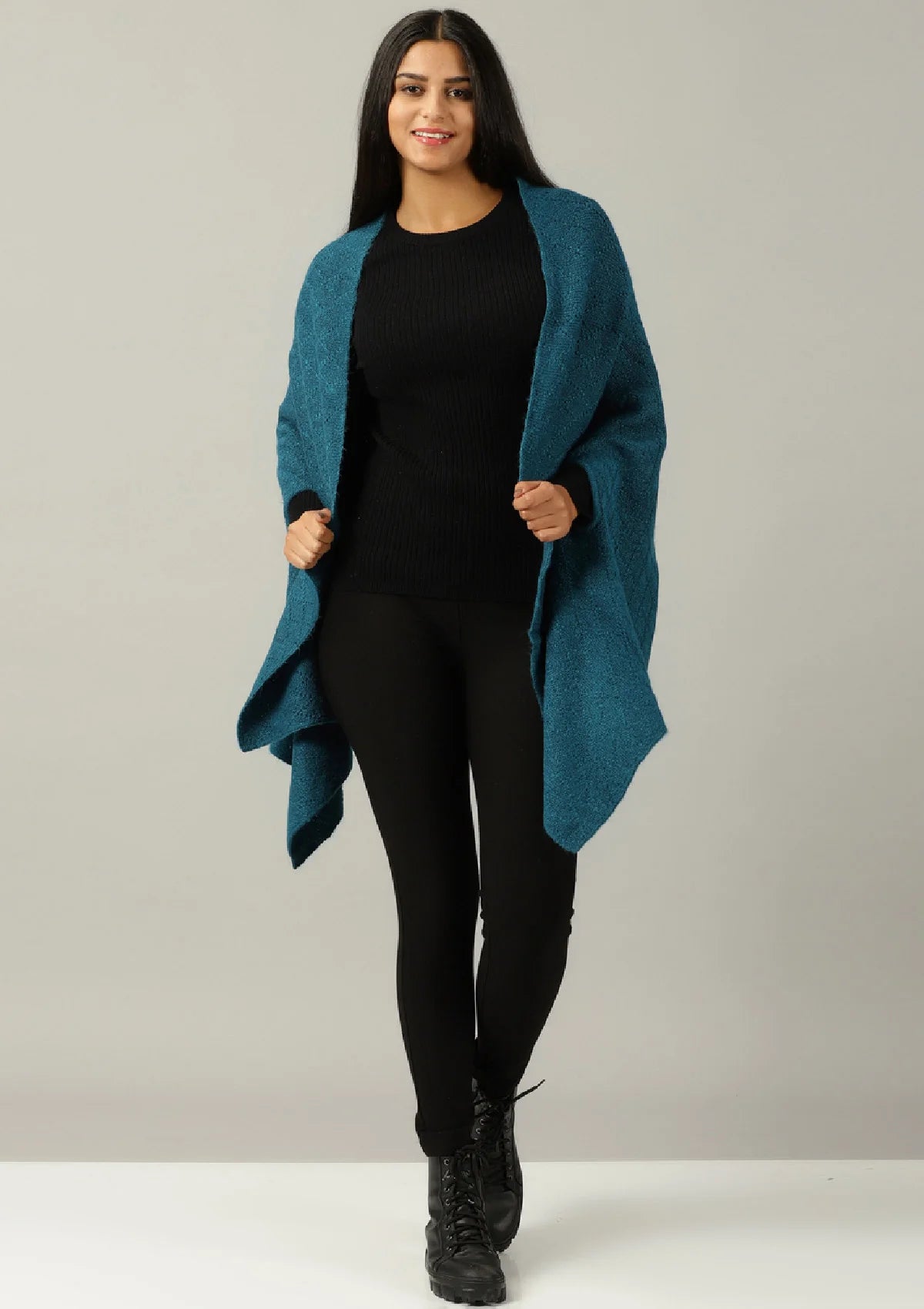 Blue Knitted Poncho