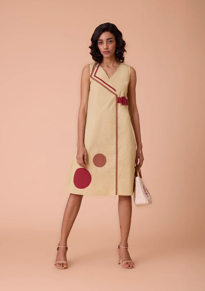 Ziba Lapel Collar Overlapping Dress With Buckle For Women