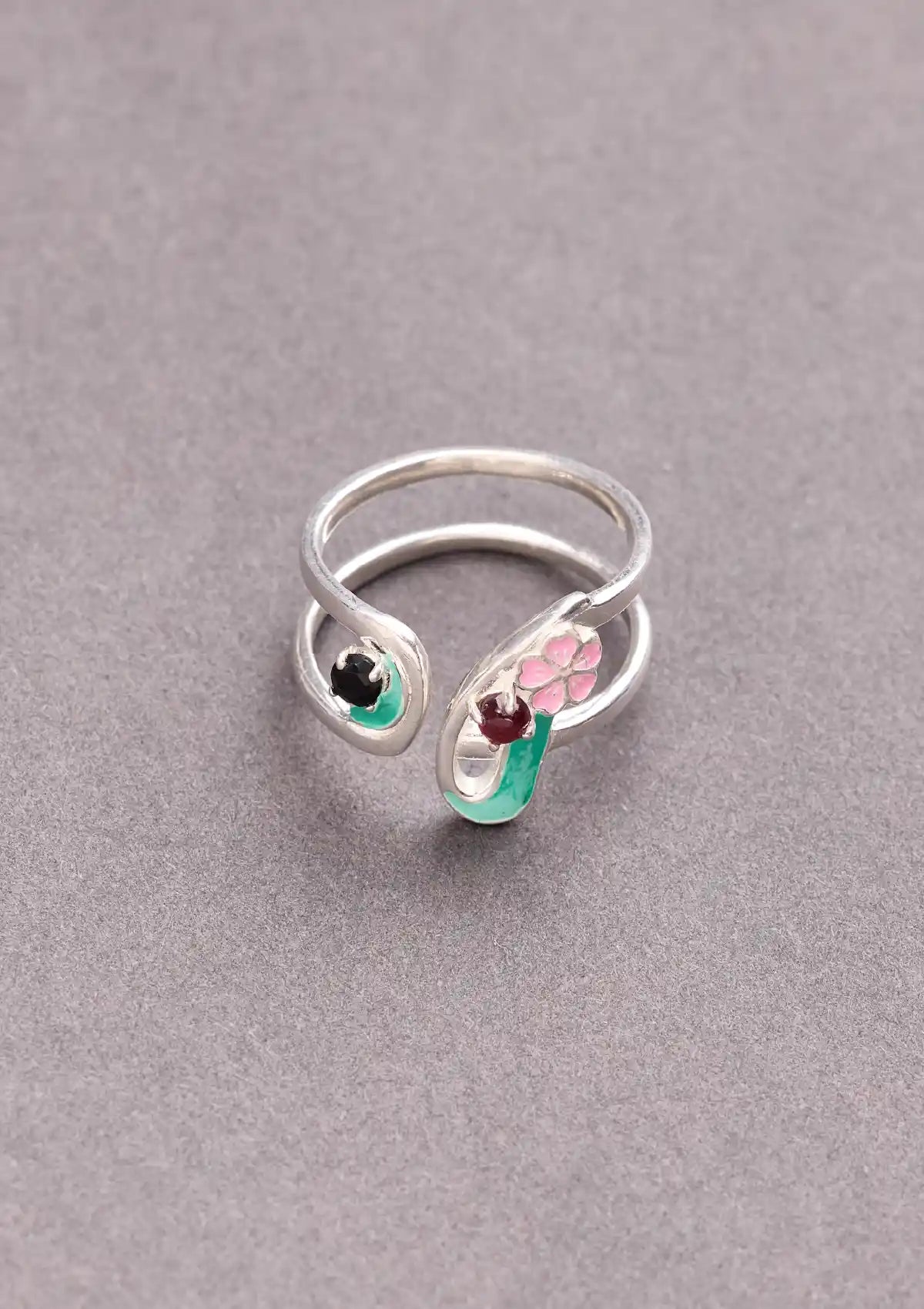 Enameled Cherry Bloom Adjustable Ring For women